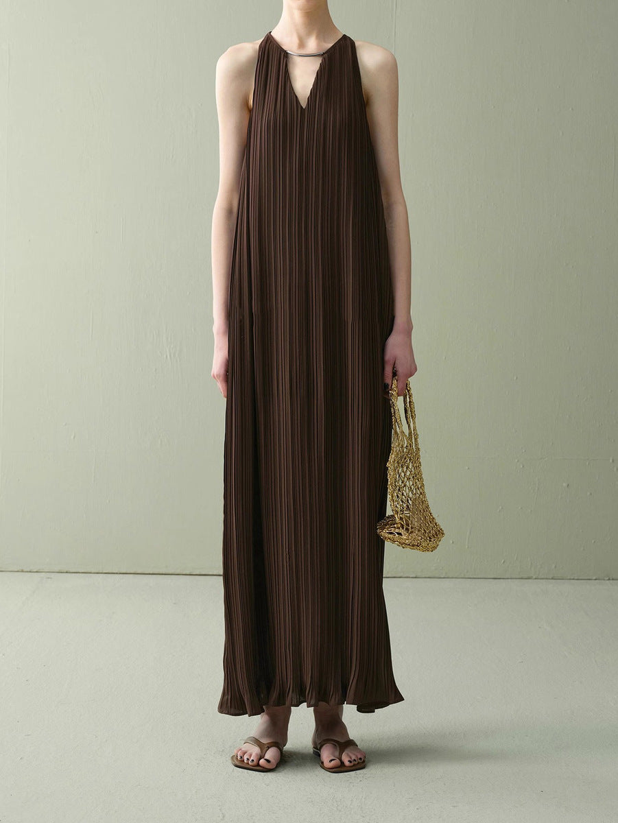 Pleated chiffon halter maxi summer dress 2 S