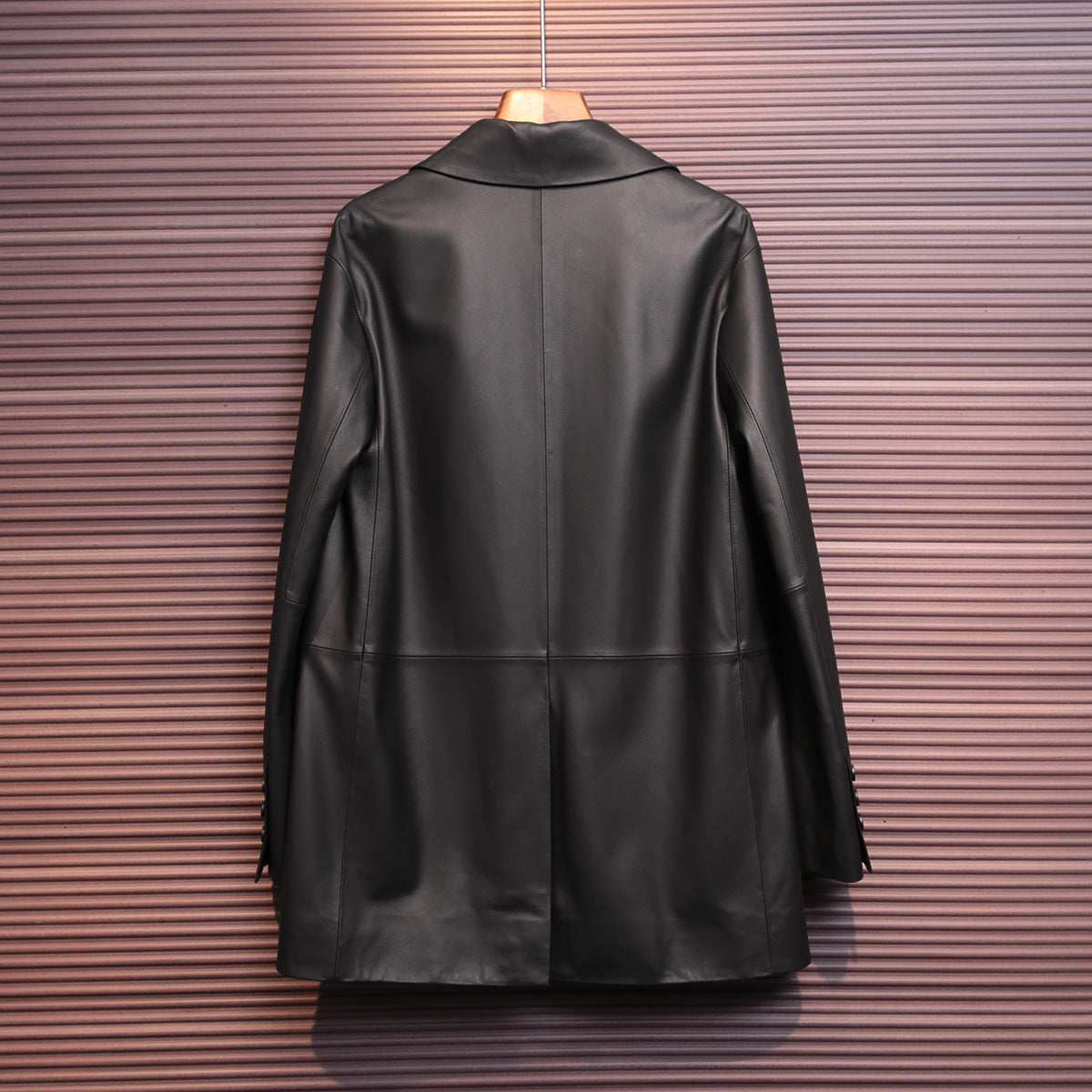 Black genuine leather women blazer jacket