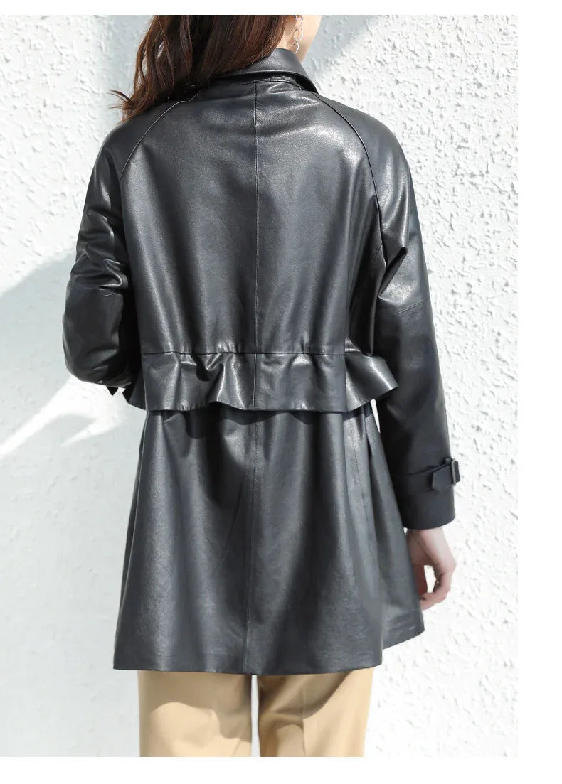 Women belt waist midi leather trench - Boho Living Room