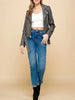 Women’s Grey PU Leather Cropped Motorcycle Jacket With Belt