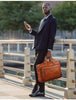 Men Leather Briefcase Office Bag with Trolley Sleeve