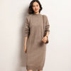 Women Cashmere Turtleneck Midi Knit Dress