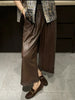 Women Wide Leg Leather Pants High Waisted Nine Point Trousers