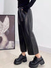 Women High Waisted Genuine Leather Straight Leg Pants