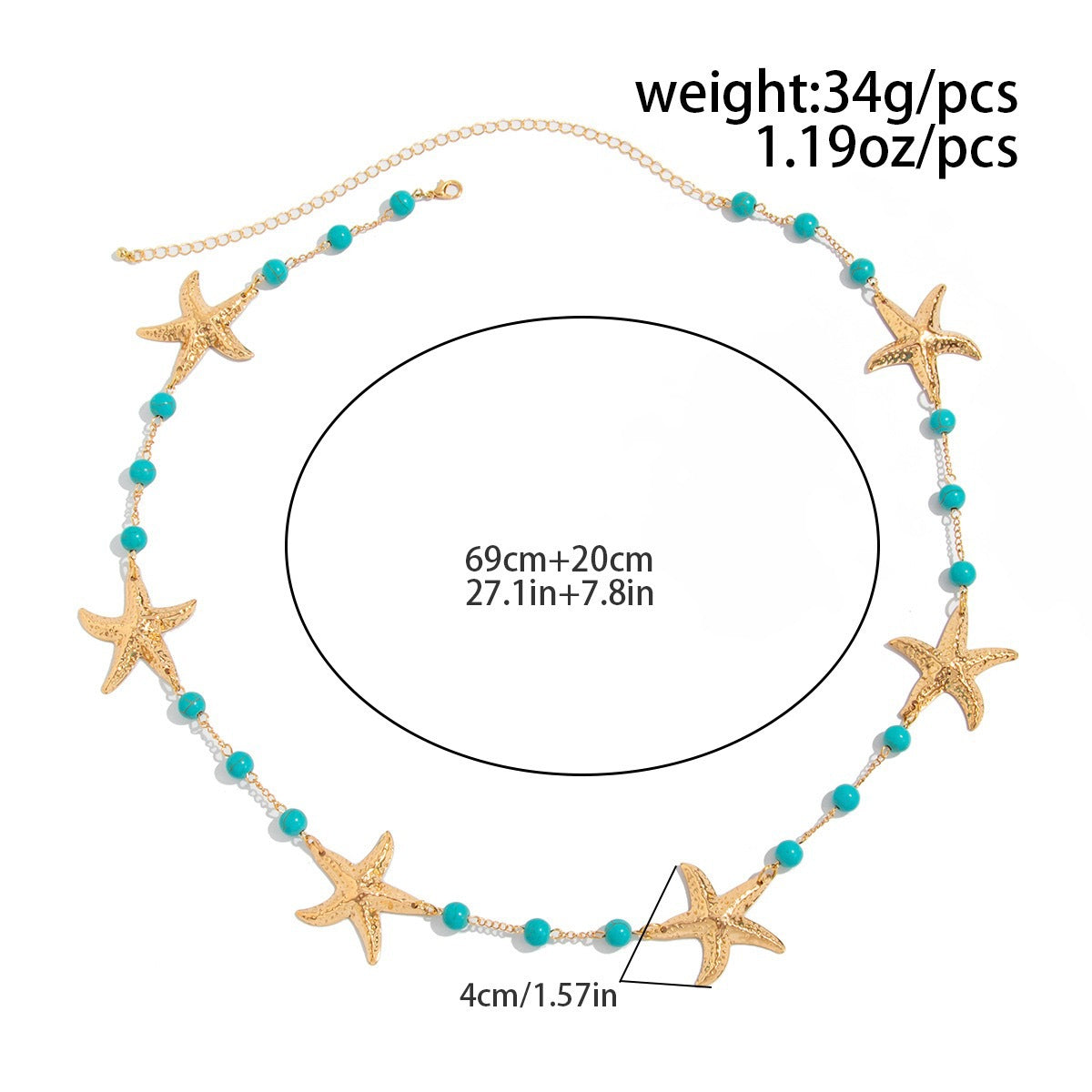 Women’s Gold Starfish Waist Chain with Turquoise Colored Beads
