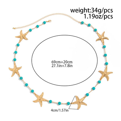 Women’s Gold Starfish Waist Chain with Turquoise Colored Beads