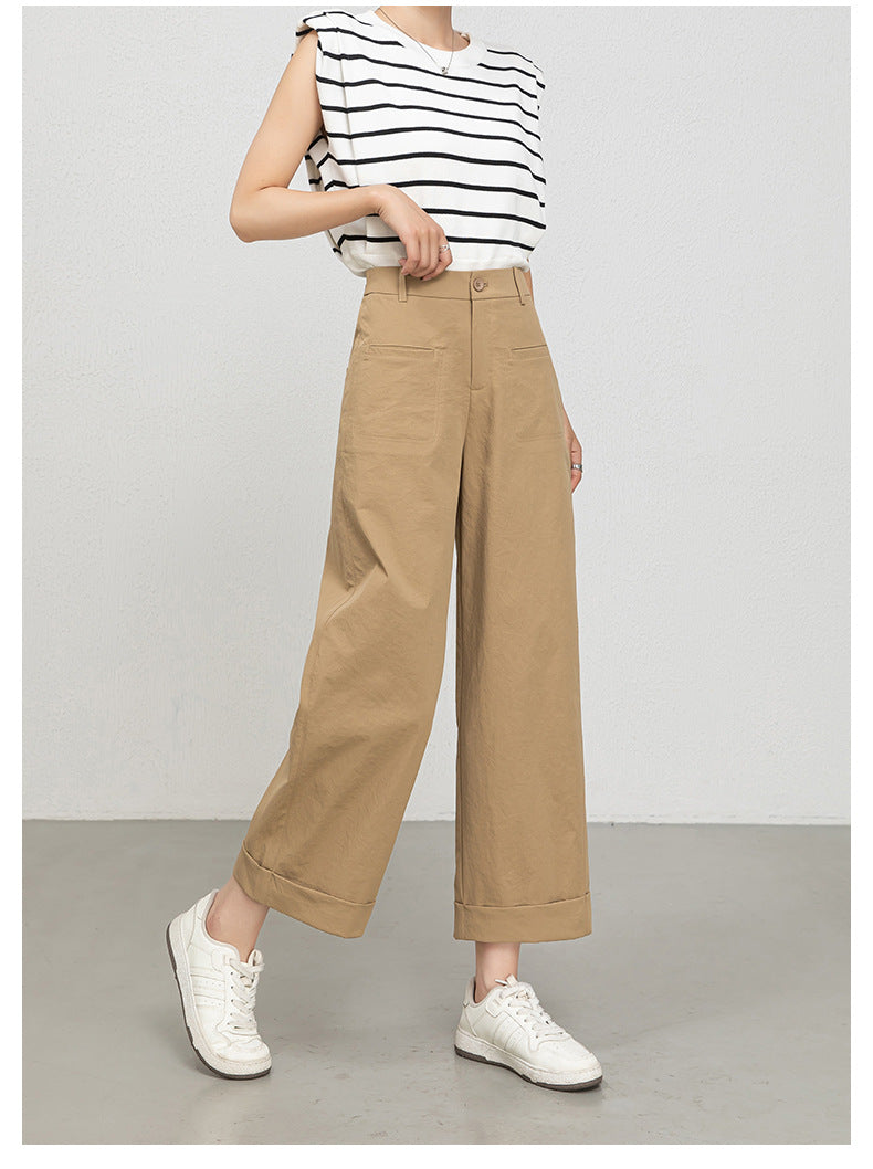 High waisted cropped pants women with rolled cuffs