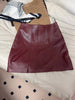 Women Leather Mini Skirt High Waist A-Line with Slit