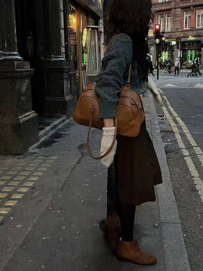 Leather French Tote Bag Underarm Shoulder Purse