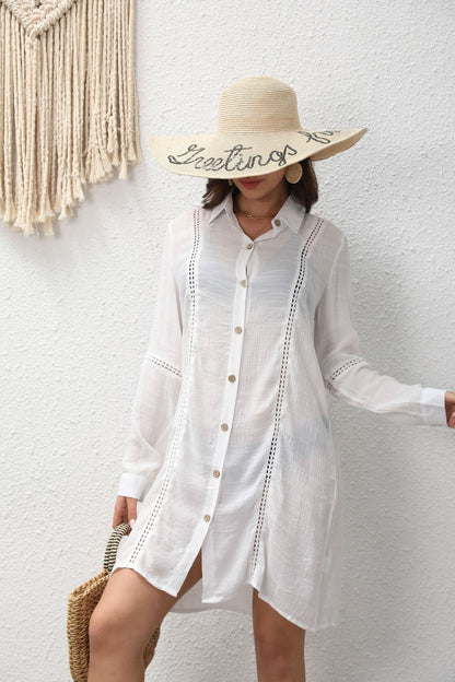 Women's White Long Sleeve Shirt Button Up