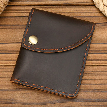 Men’s Leather Card Holder Crazy Horse Cowhide Slim Snap Wallet