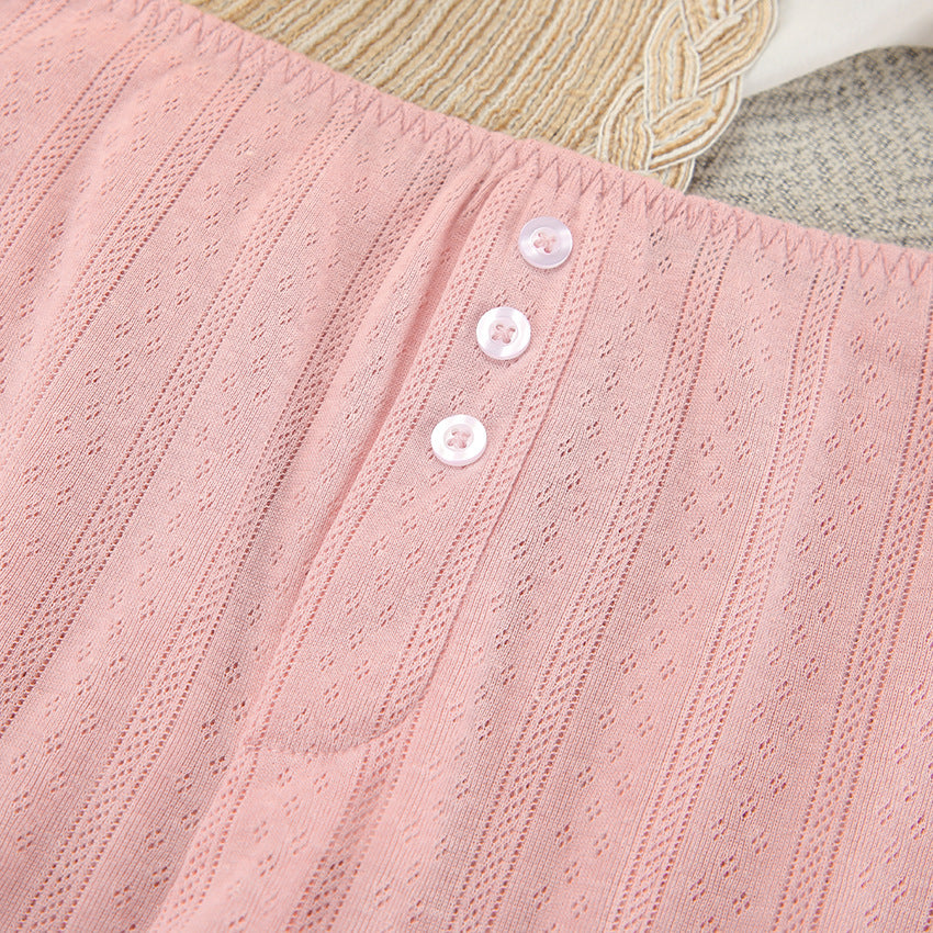 Spring knit long sleeve camisole shorts pajama set