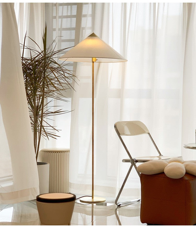 Danish Wabi-Sabi Rattan Floor Lamp Retro Hat Style Standing Light