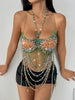 Handmade beaded halter body chain top