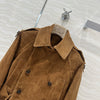 Women Cropped Suede Short Trench Jacket with Belt