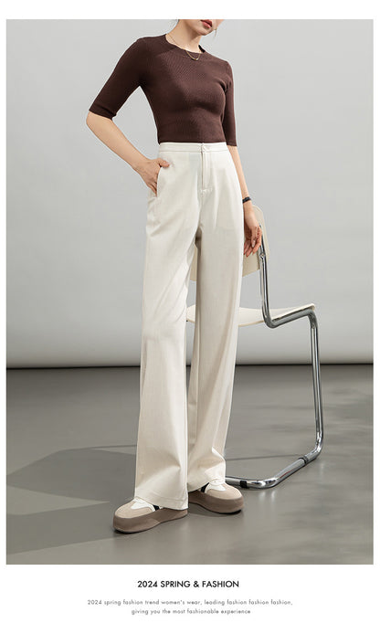 High-waisted casual pants for women with straight drape