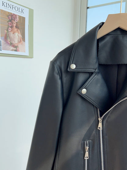 Women Black Leather Jacket Genuine Sheepskin Moto Bomber