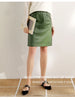 Green lambskin high waist a-line midi leather skirt
