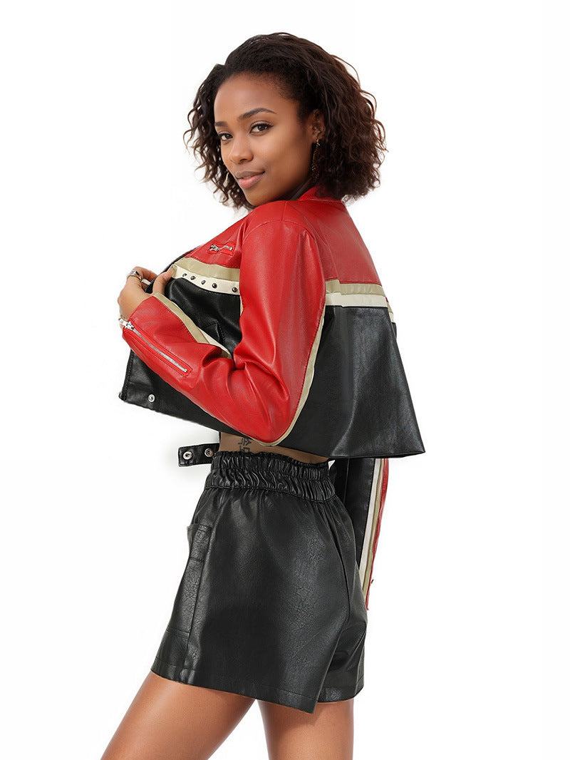 Cropped Faux Leather Biker Jacket for Women