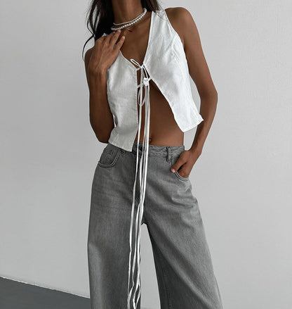 Casual Knotted Crop Tank Tops For Women