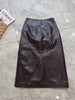 Women’s Genuine Leather High Waist Midi Skirt with Slit