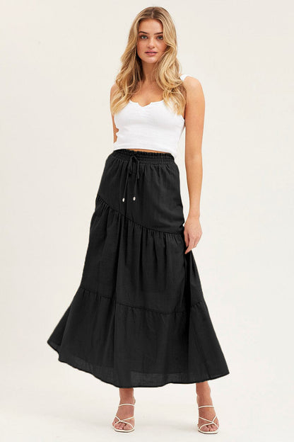 long pleated skirt Ruffle Hem Knot