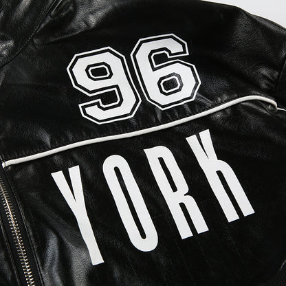 Cropped Faux Leather Jacket Women Moto Bomber Style