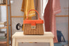 Woven Summer Handbag with Leather Handle & Lock