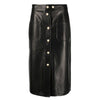 Black PU Leather Midi Pencil Skirt with Buttons and Front Pockets