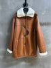 Women’s Mid-Length Shearling Leather Coat with Merino Fur Collar