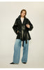 Women’s Oversized Leather Bomber Jacket Moto Trench Coat