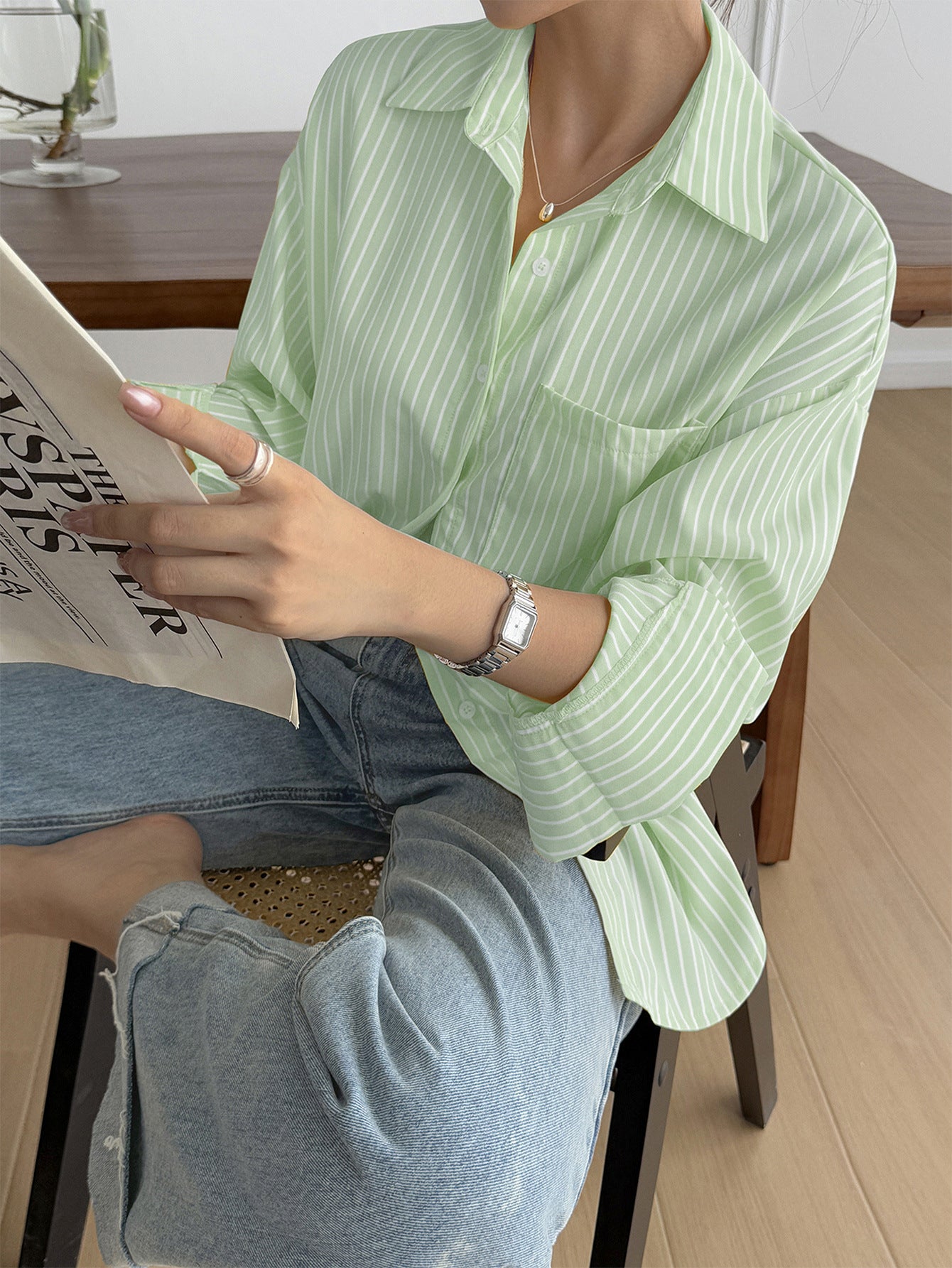 Women Drop Shoulder Button Down Shirt