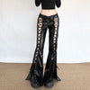Flared faux leather pants lace up