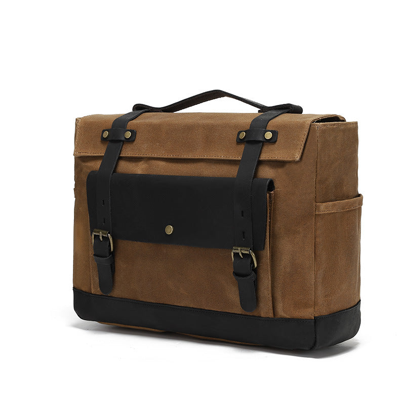 Motorcycle Pannier Bag in Waxed Canvas with Genuine Leather Trim