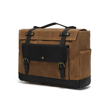 Motorcycle Pannier Bag in Waxed Canvas with Genuine Leather Trim