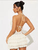 Lace halter ruffle mini dress for women