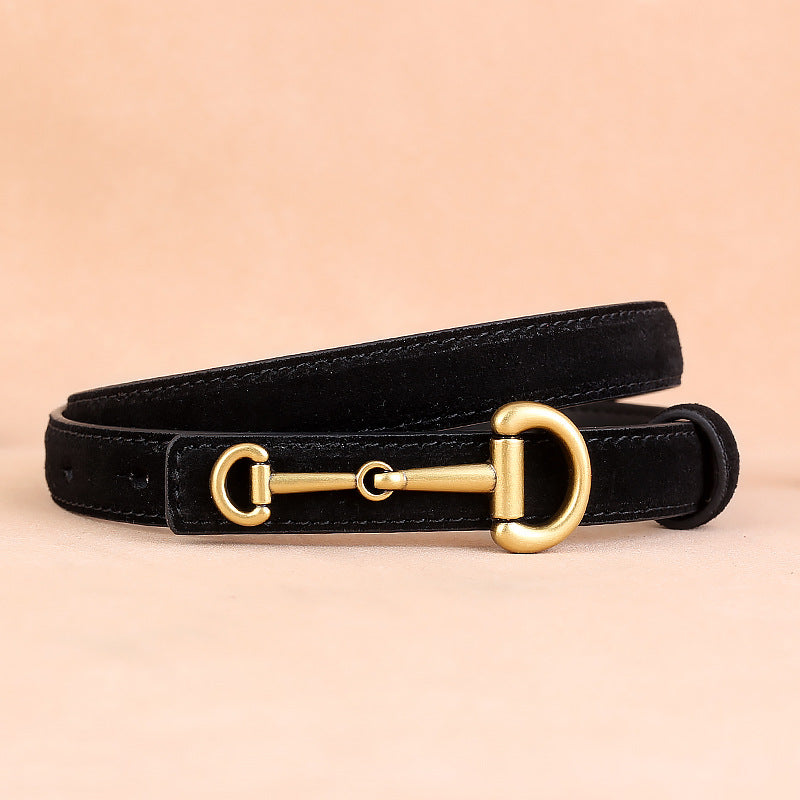 Women’s Suede Leather Horsebit Belt in Cowhide