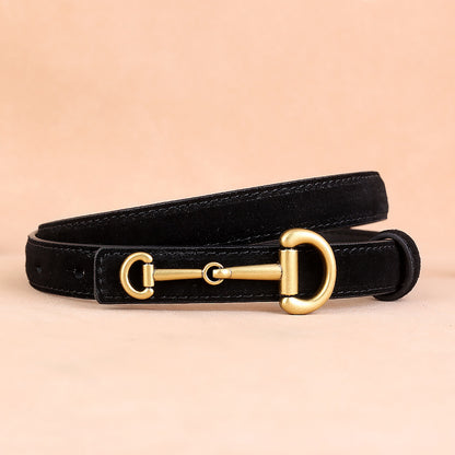 Women’s Suede Leather Horsebit Belt in Cowhide