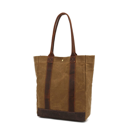 Canvas Tote Bag with Waxed Finish and Genuine Leather Handles