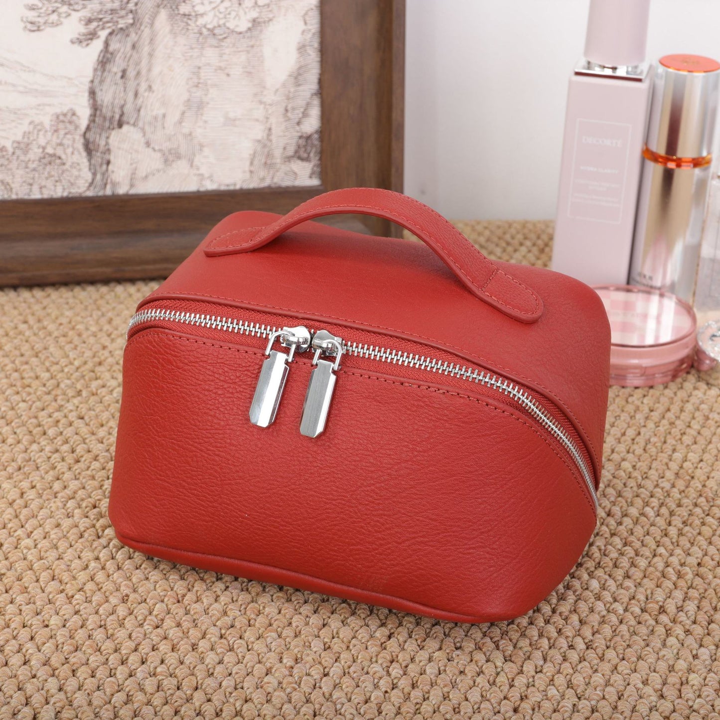 Women’s Genuine Leather Cosmetic Bag with Interior Travel Organizer