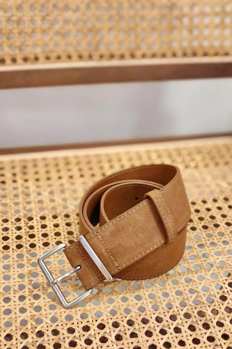 women suede leather wide belt with silver buckle
