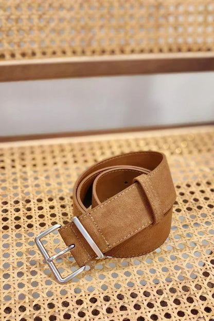 women suede leather wide belt with silver buckle