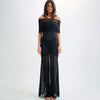 black off shoulder mesh ruched maxi dress women 2 S