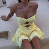 Strapless knot front yellow mini dress