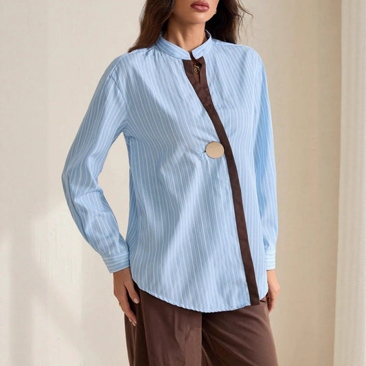 Classic Striped Drop Shoulder Shirts For Ladies