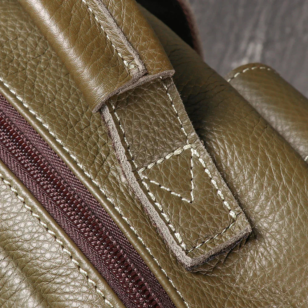 Leather backpack for men army green 15 inch