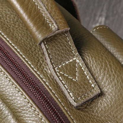 Leather backpack for men army green 15 inch