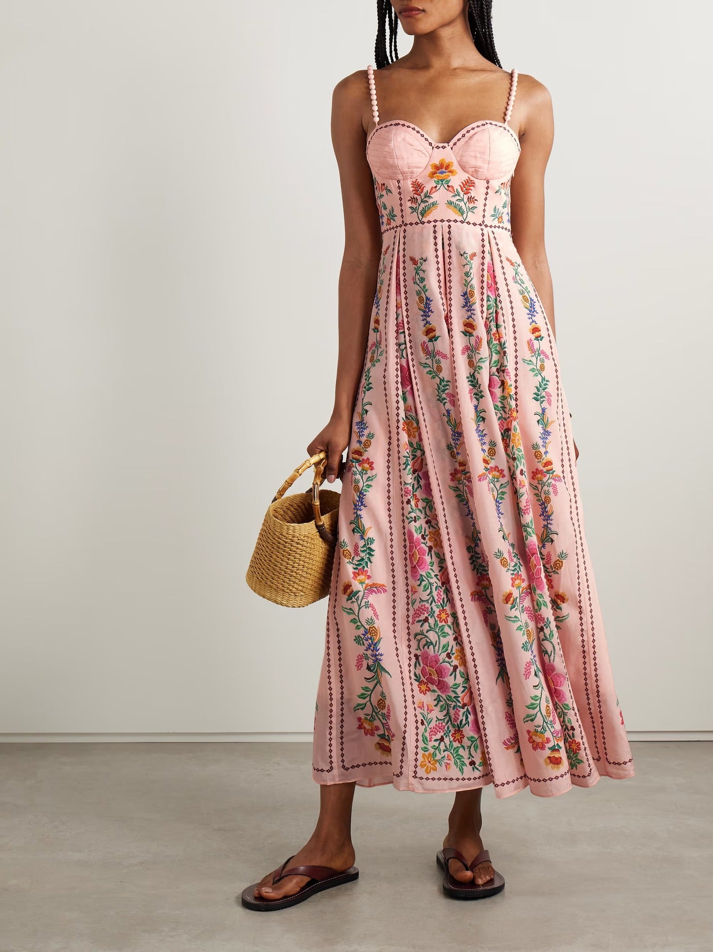 Women summer maxi dress with blush floral bead straps