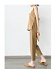 Women Italian Leather Carrot Pants Cropped Straight Leg Elastic Waist