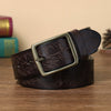 Men’s Engraved Leather Belt with Top-Grain Cowhide and Brass Buckle